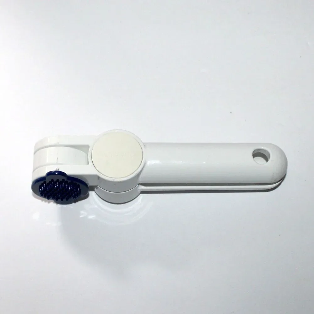 Tupperware Garlic Press with blue cleaning tool metal enamel white retro